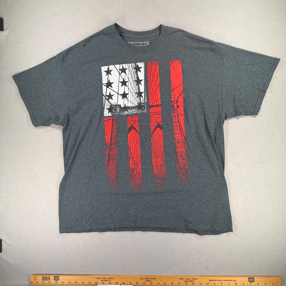 HAWK Men's XXL Gray American Flag Graphic T-Shirt Distressed Patriotic USA Tee